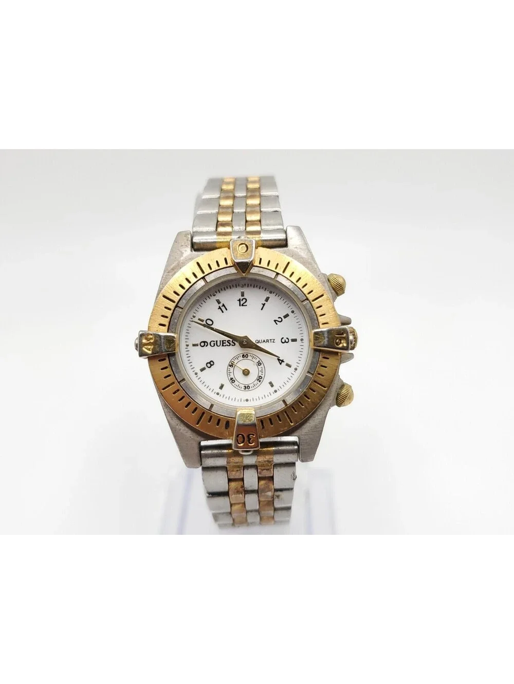 Guess Quartz Watch Womens Small Seconds Hand Dial White Two-Tone 30mm